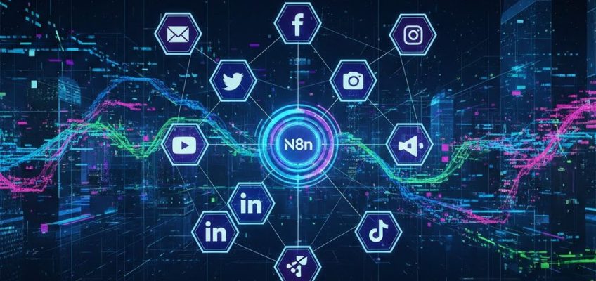 N8n Automation Cover image, Abstract connections to socials media.